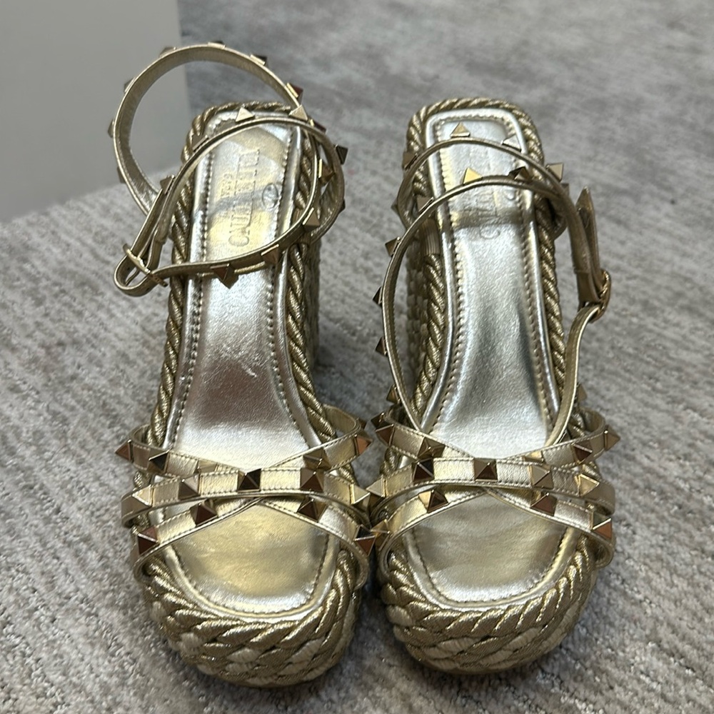Gold Valentino wedges